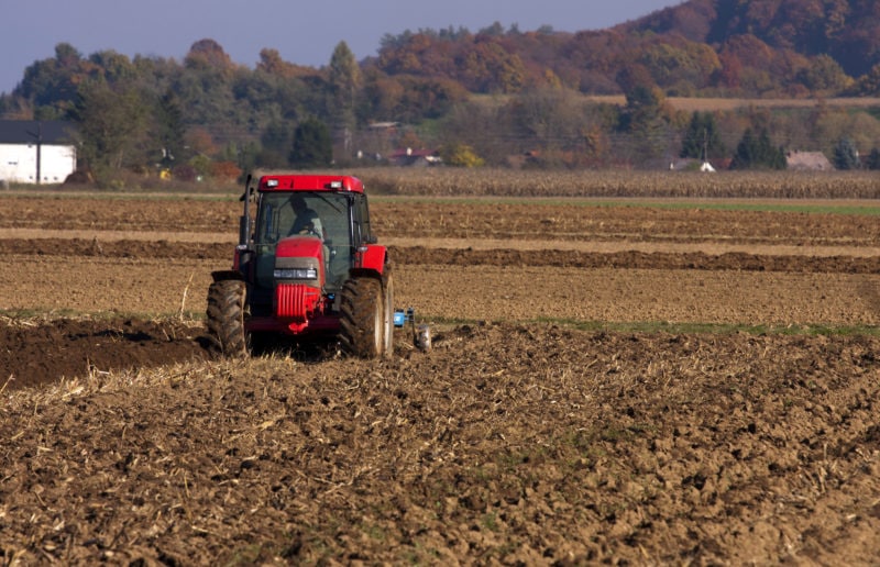Ploughing with tractor