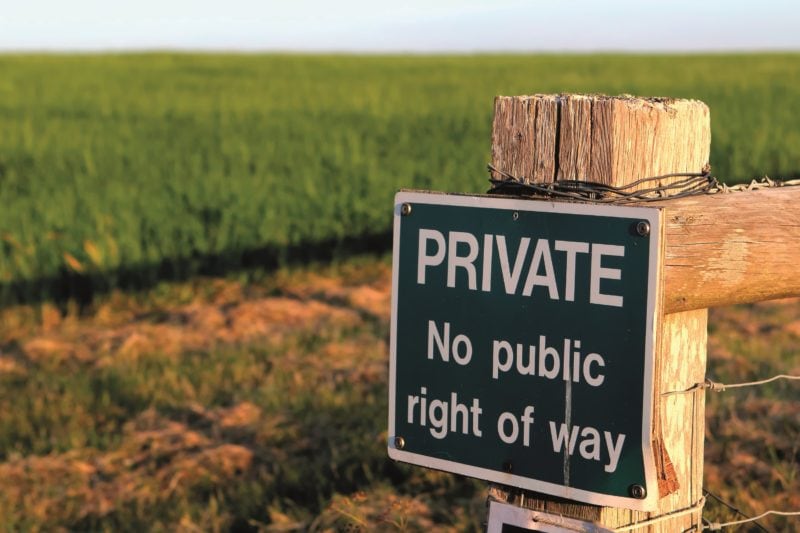 PRIVATE No public right of way sign
